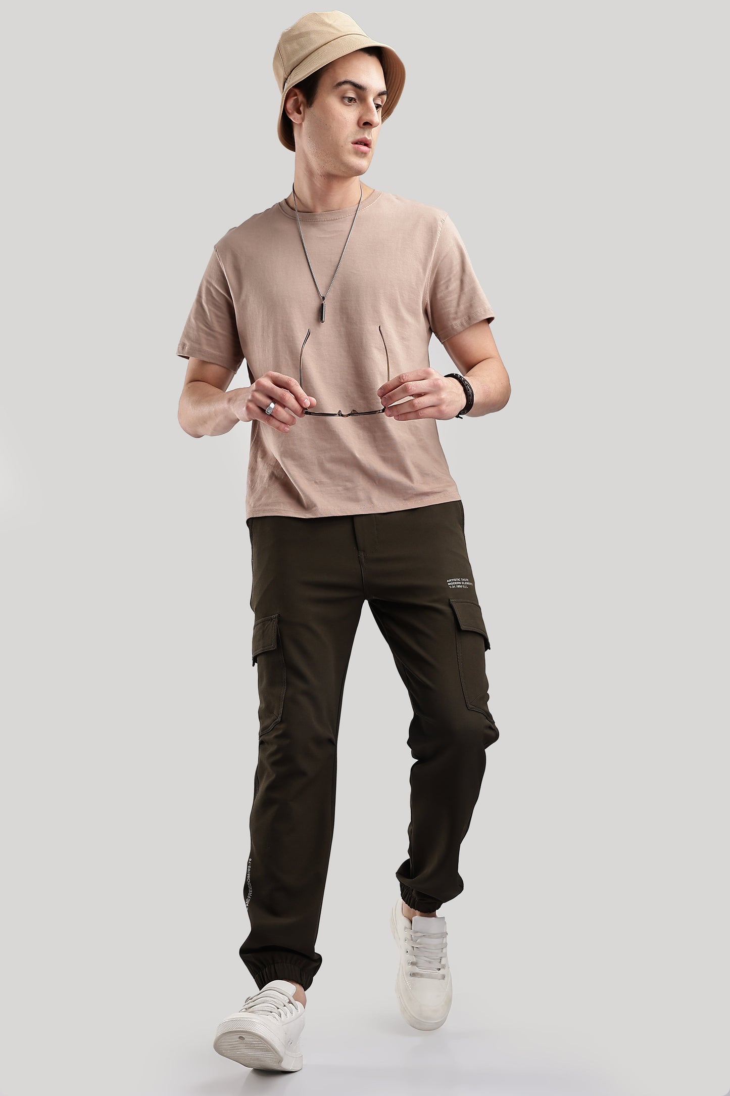 Men Structured Imported Utility Joggers-Brown