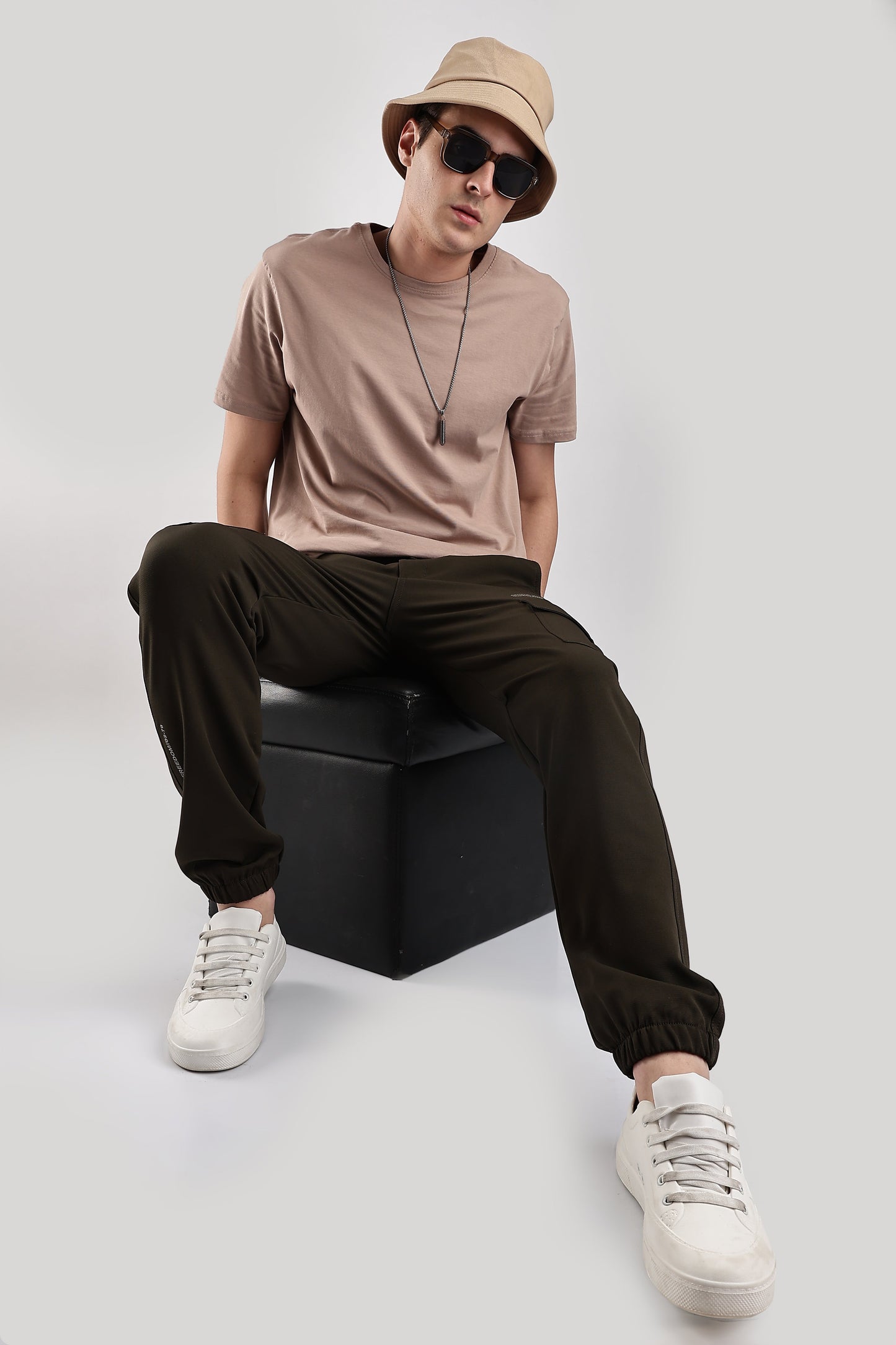 Men Structured Imported Utility Joggers-Brown