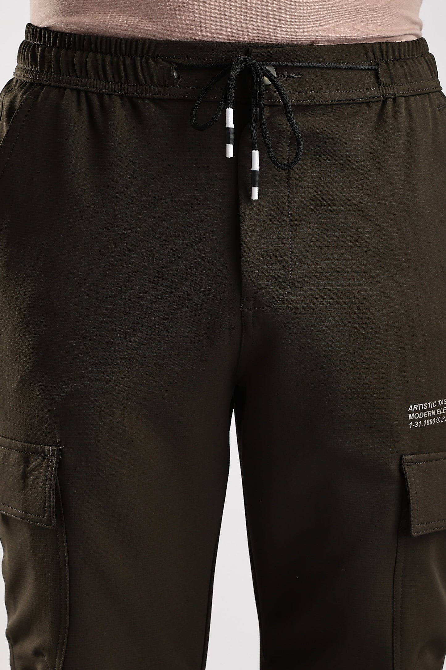 Men Structured Imported Utility Joggers-Brown