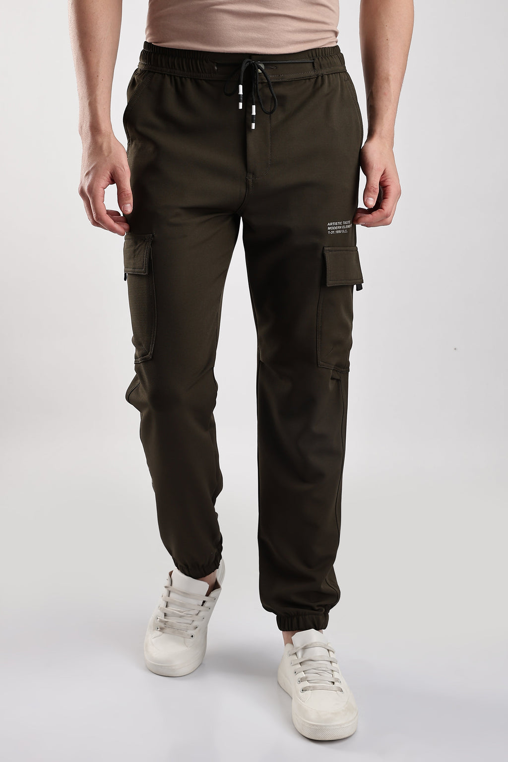 Men Structured Imported Utility Joggers-Brown