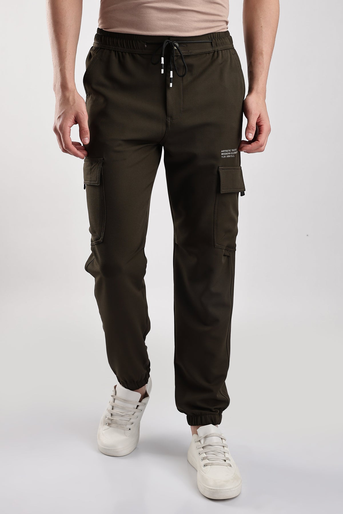 Men Structured Imported Utility Joggers-Brown