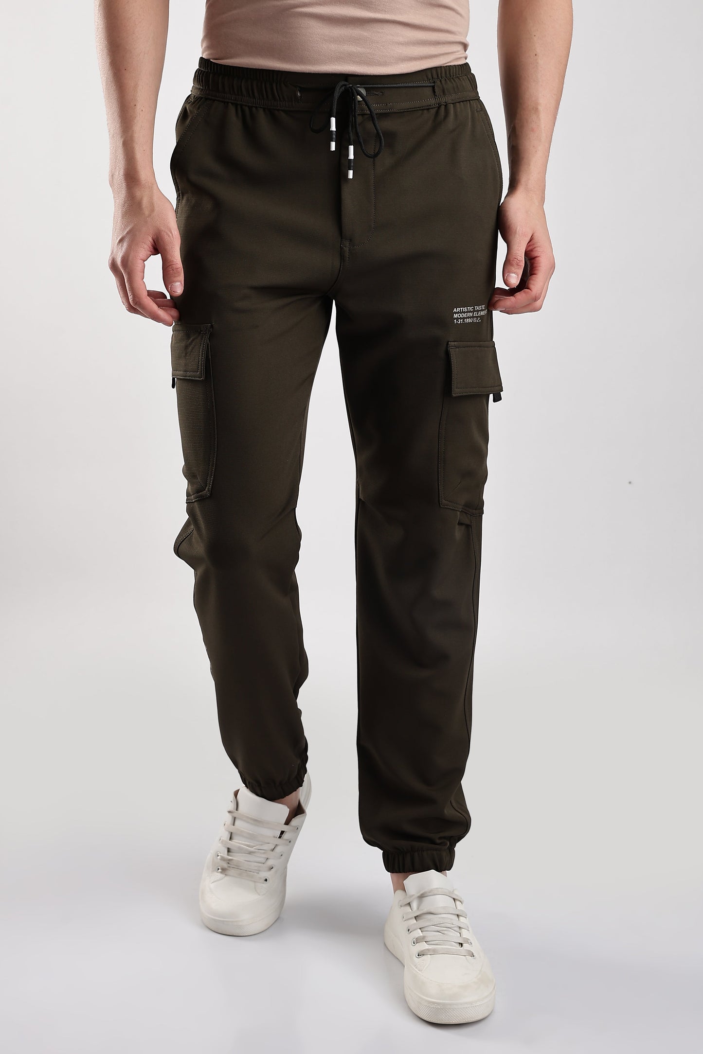 Men Structured Imported Utility Joggers-Brown