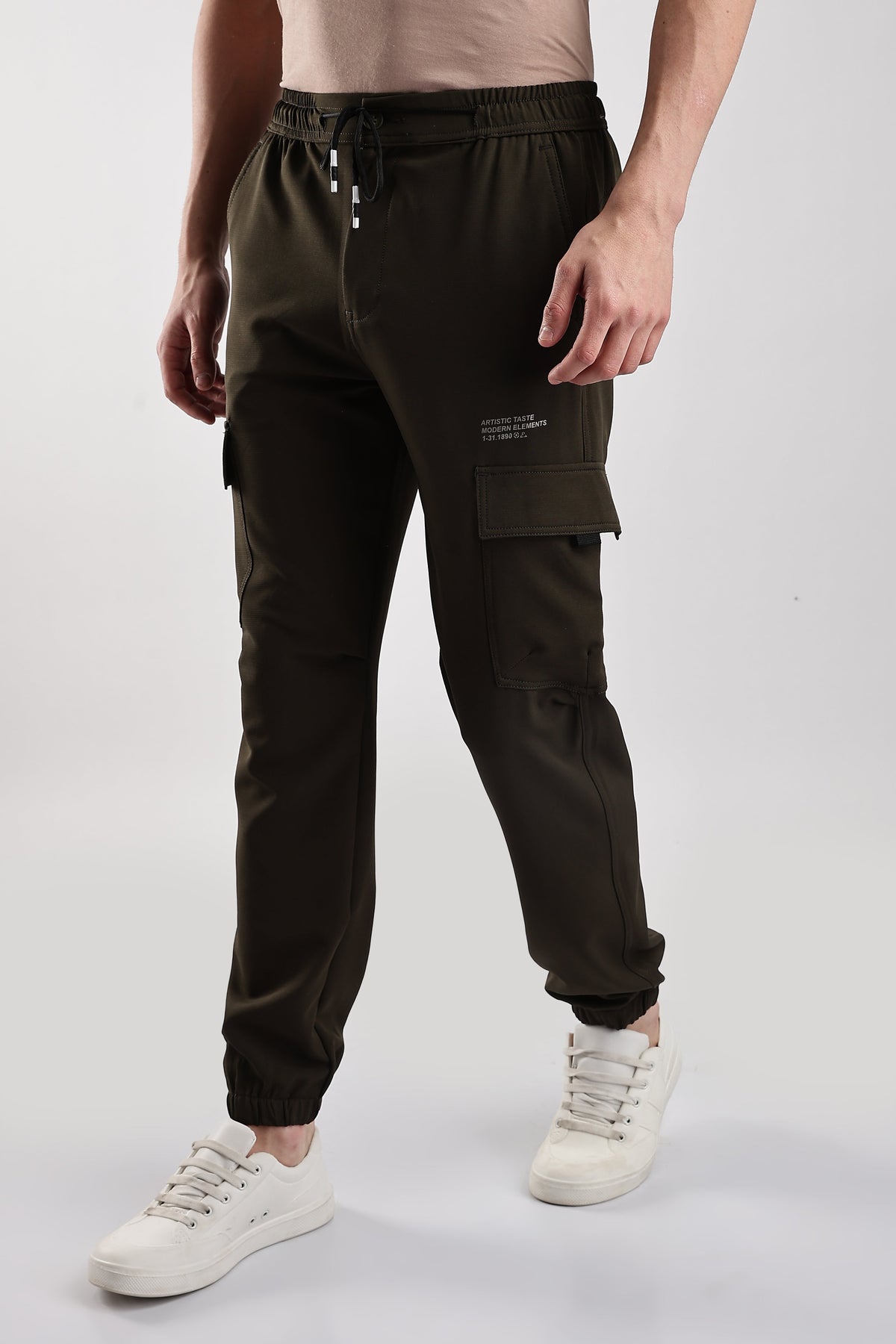 Men Structured Imported Utility Joggers-Brown