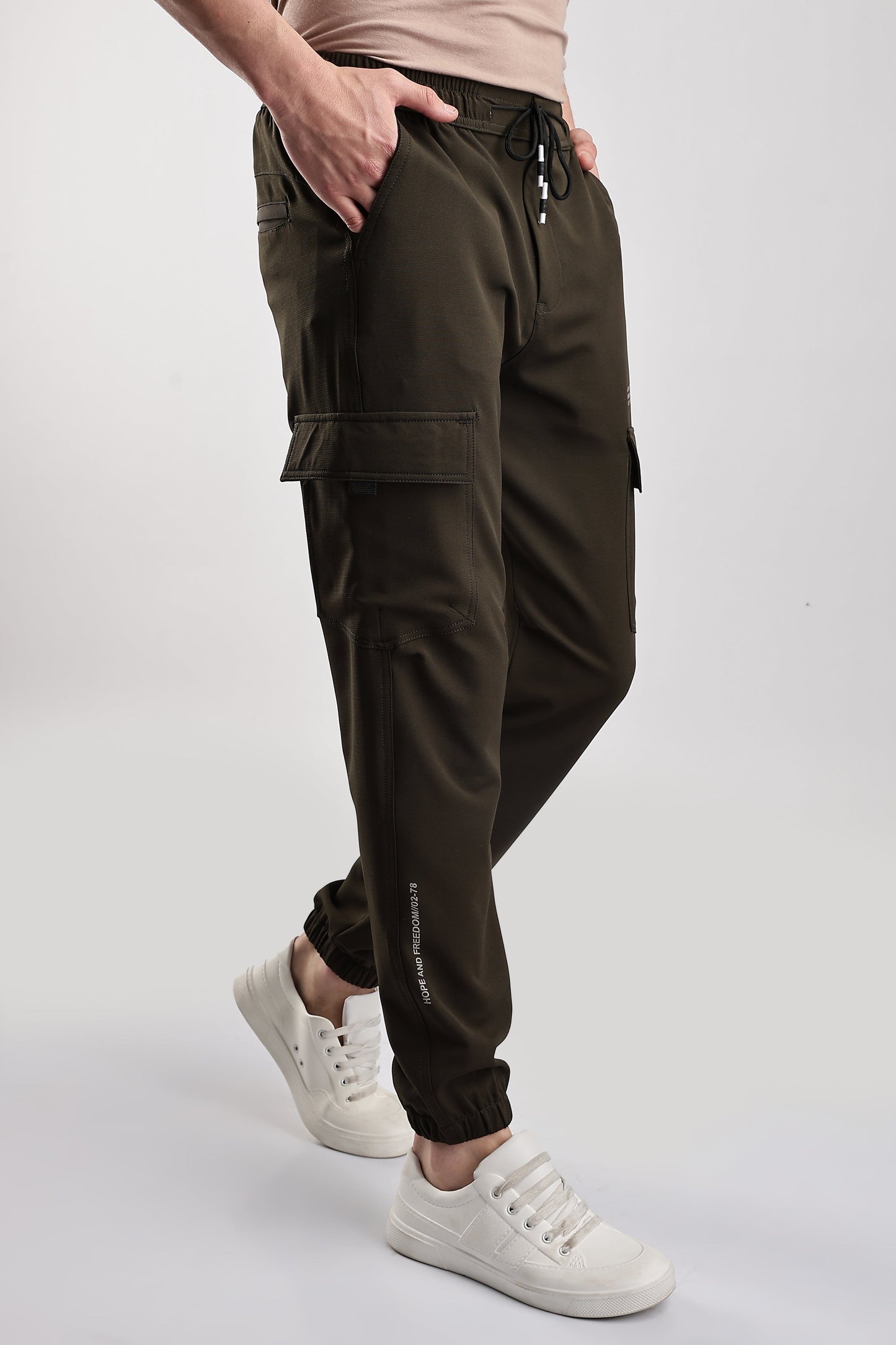Men Structured Imported Utility Joggers-Brown