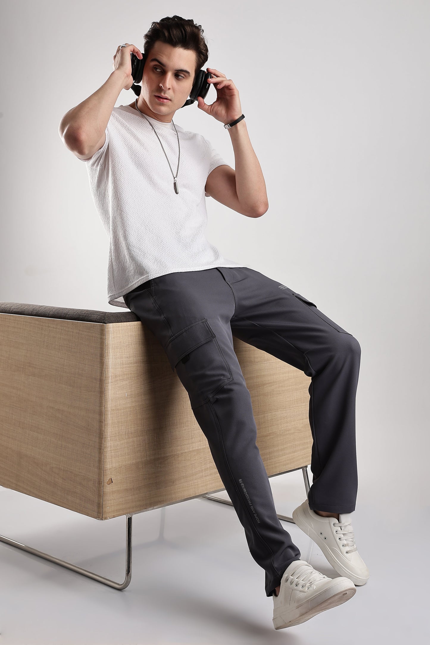 Men Structured Imported Utility Cargo-Grey