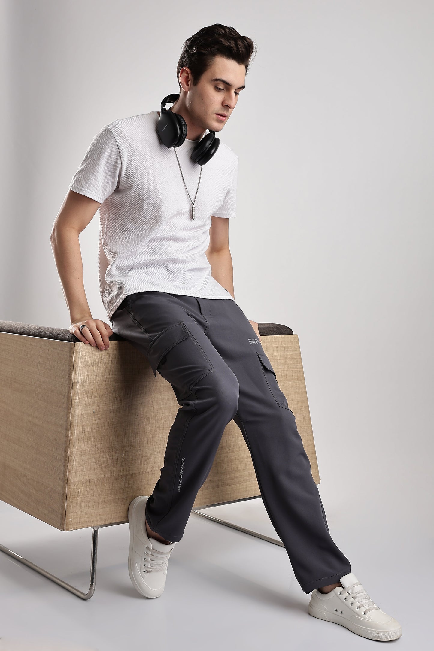 Men Structured Imported Utility Cargo-Grey