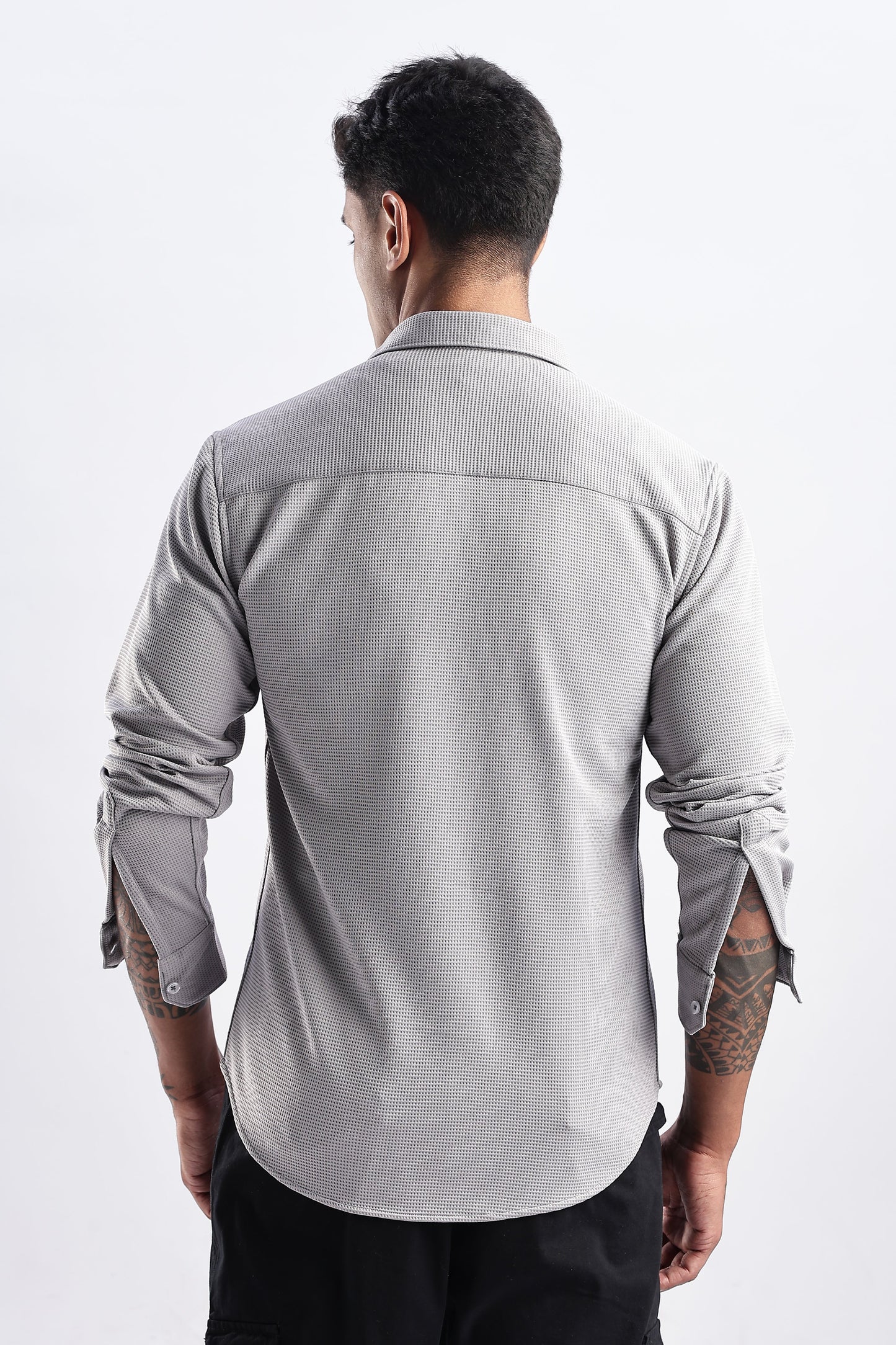 Men Waffle Dobby Shirts-Grey