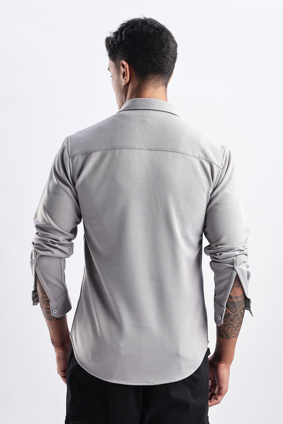 Men Waffle Dobby Shirts-Grey