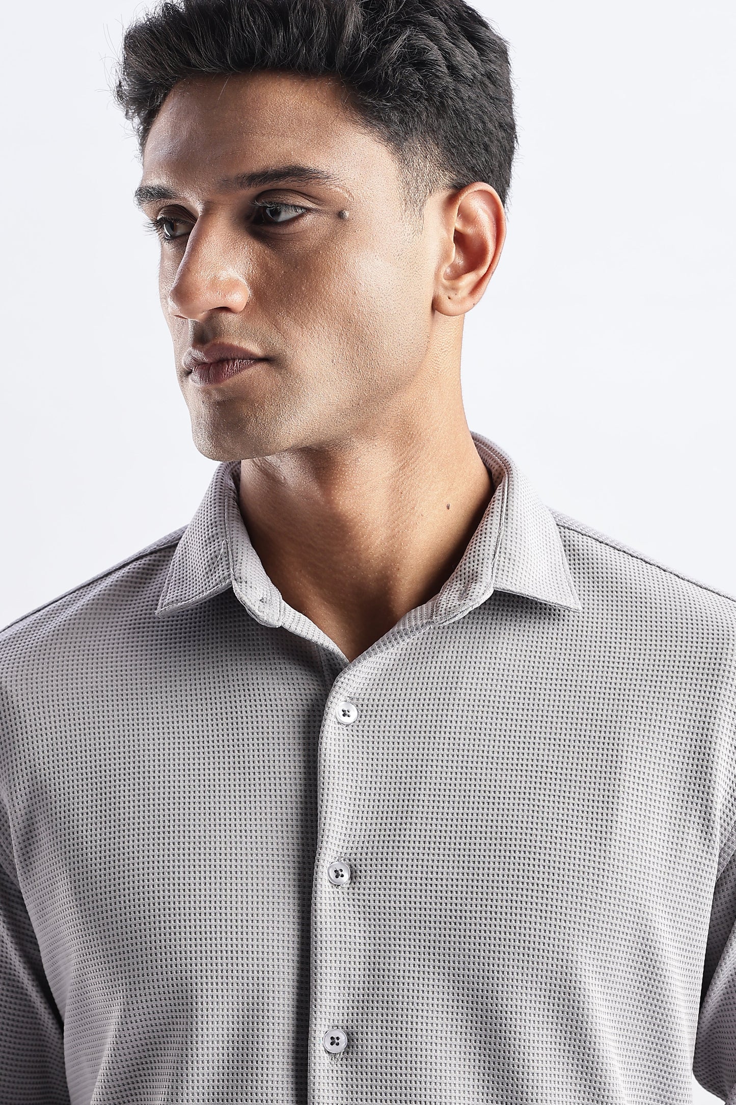 Men Waffle Dobby Shirts-Grey