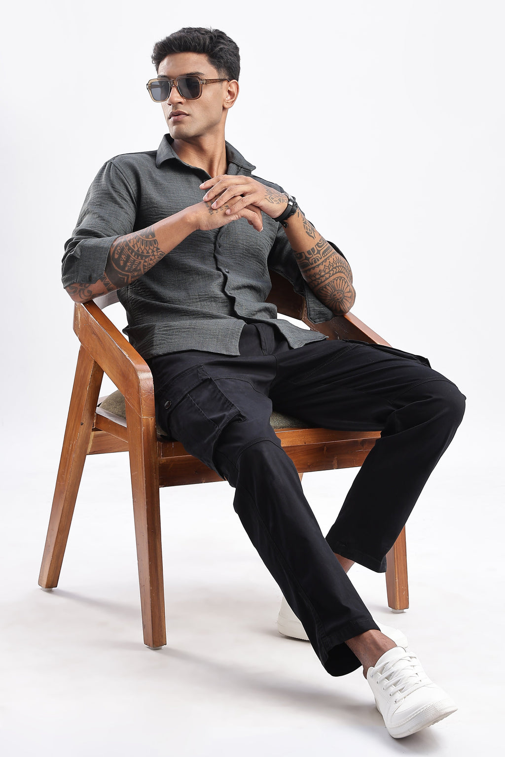 Men Milange Linen Look Shirts-Olive