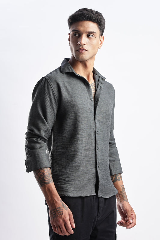 Men Milange Linen Look Shirts-Olive