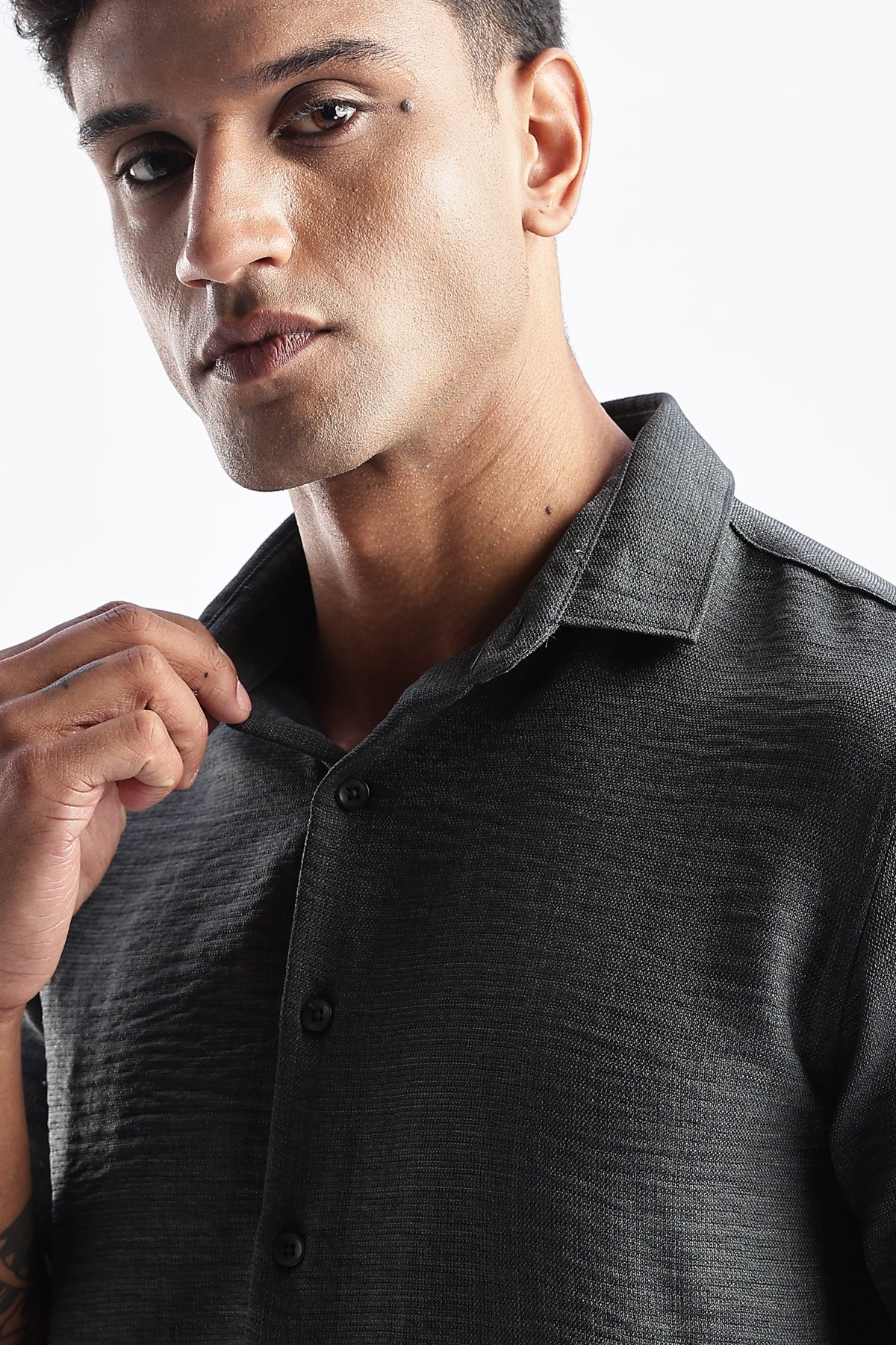 Men Milange Linen Look Shirts-Olive