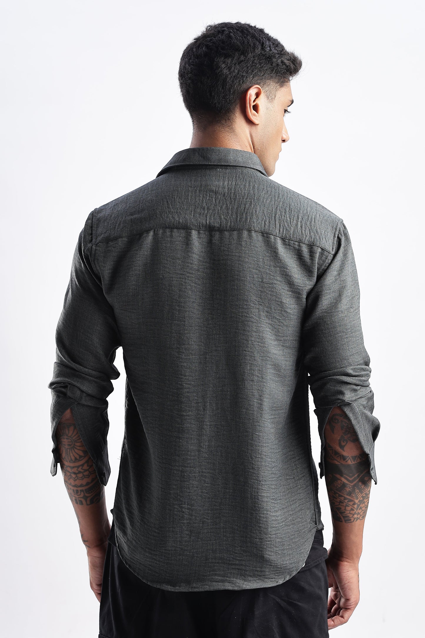 Men Milange Linen Look Shirts-Olive
