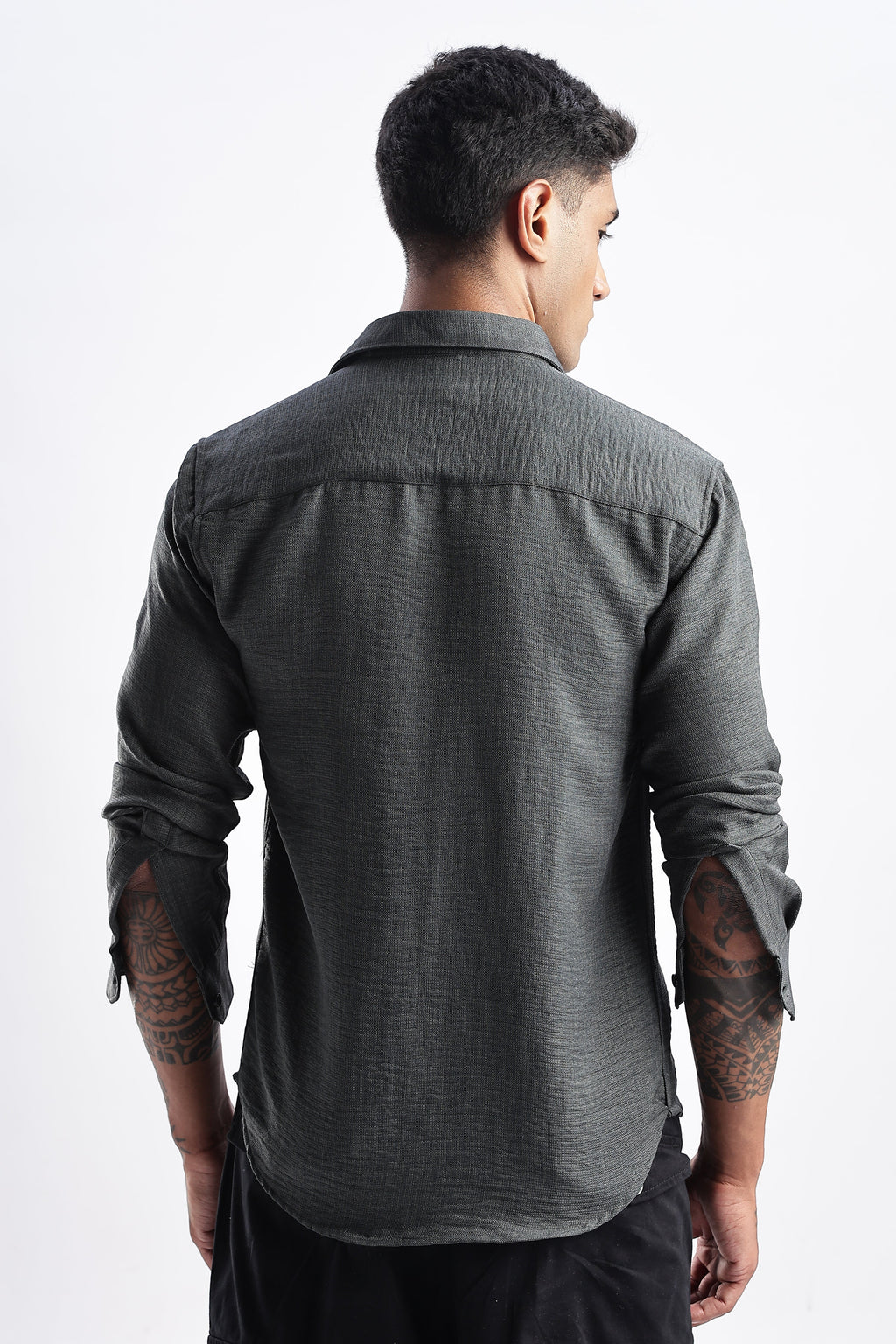 Men Milange Linen Look Shirts-Olive