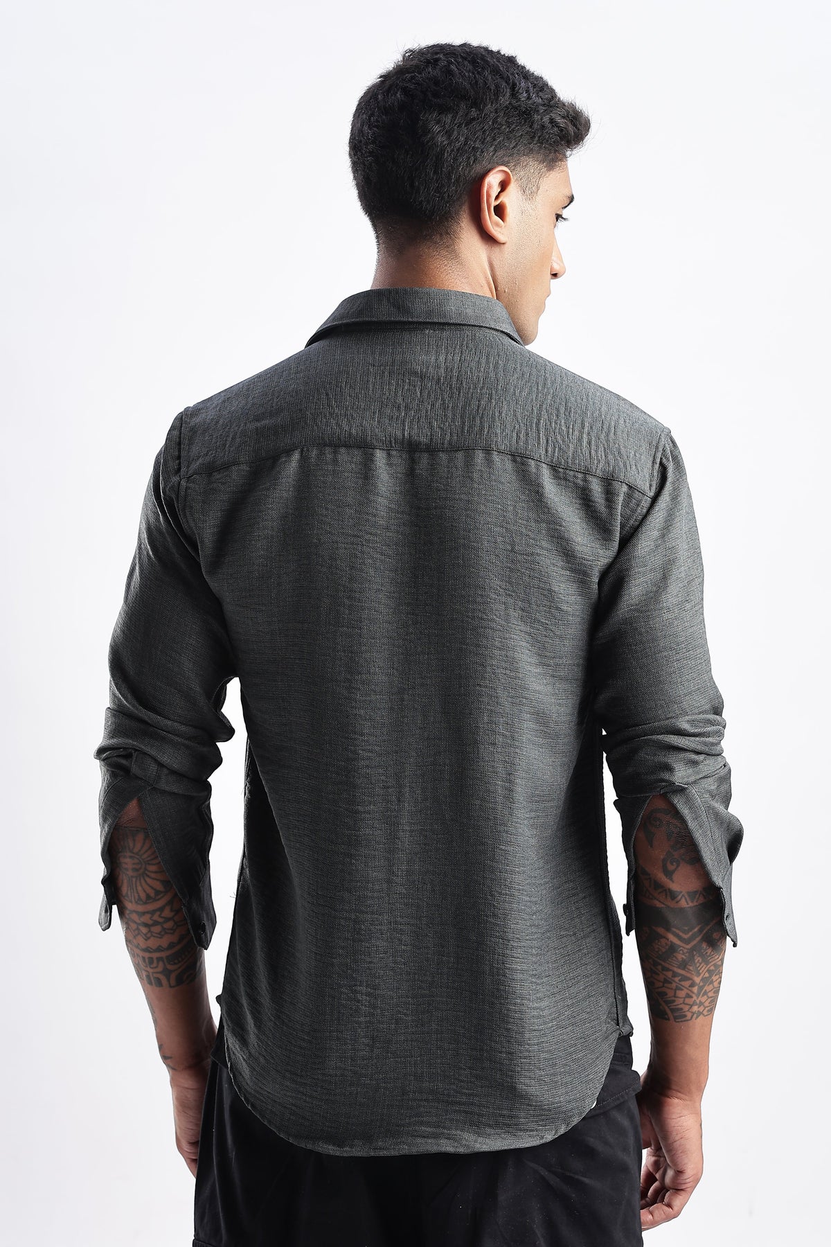 Men Milange Linen Look Shirts-Olive