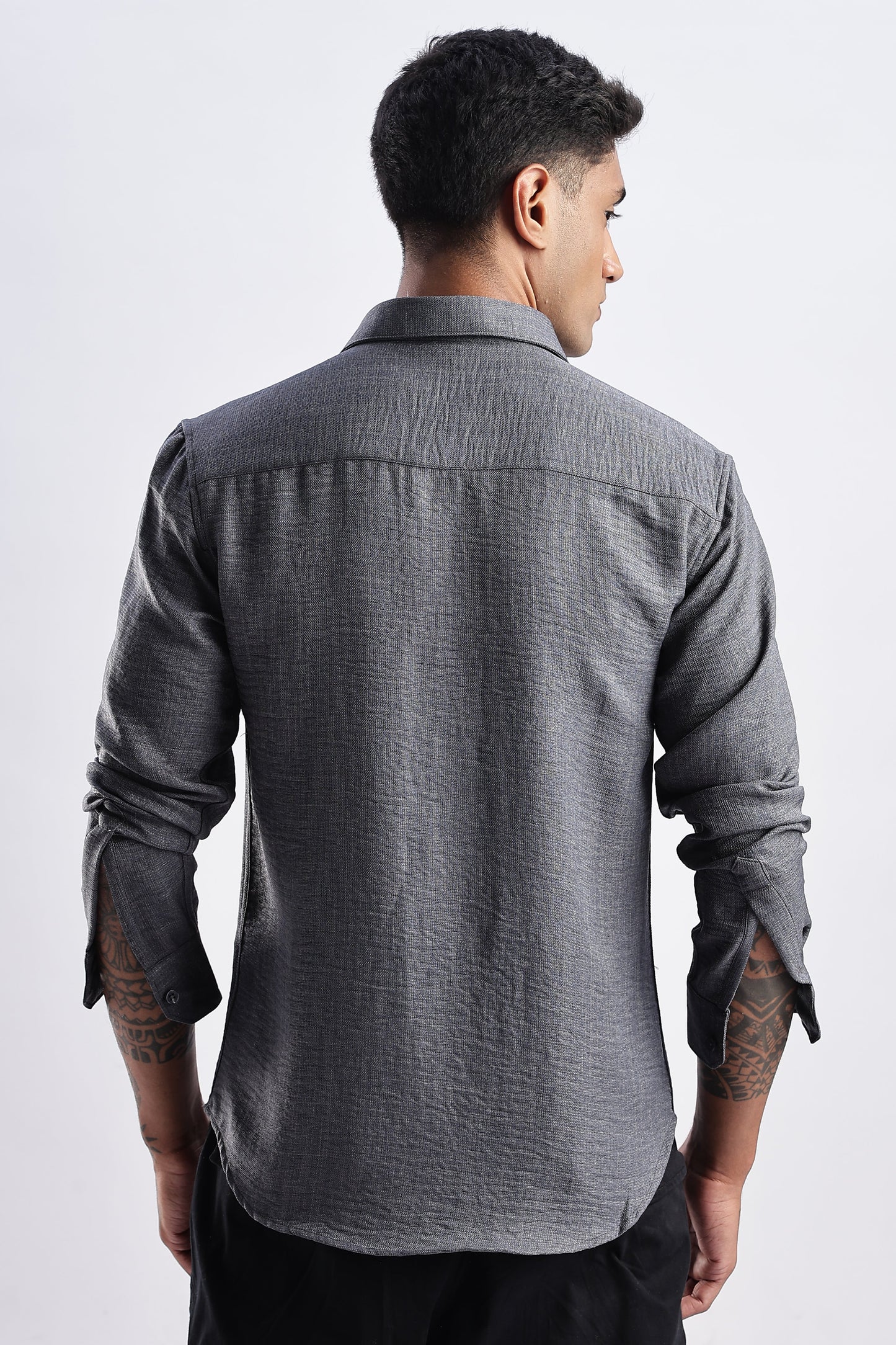 Men Milange Linen Look Shirts-Grey
