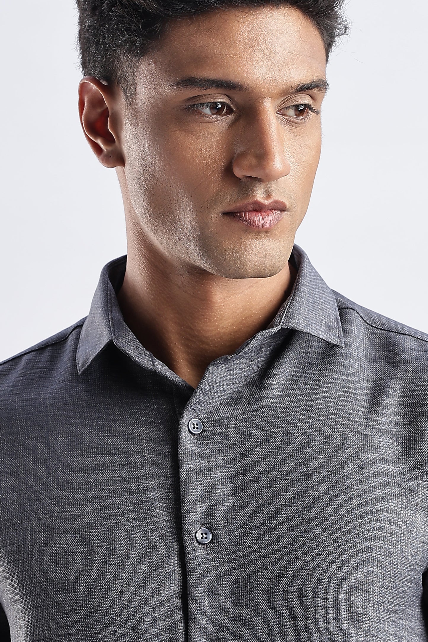 Men Milange Linen Look Shirts-Grey