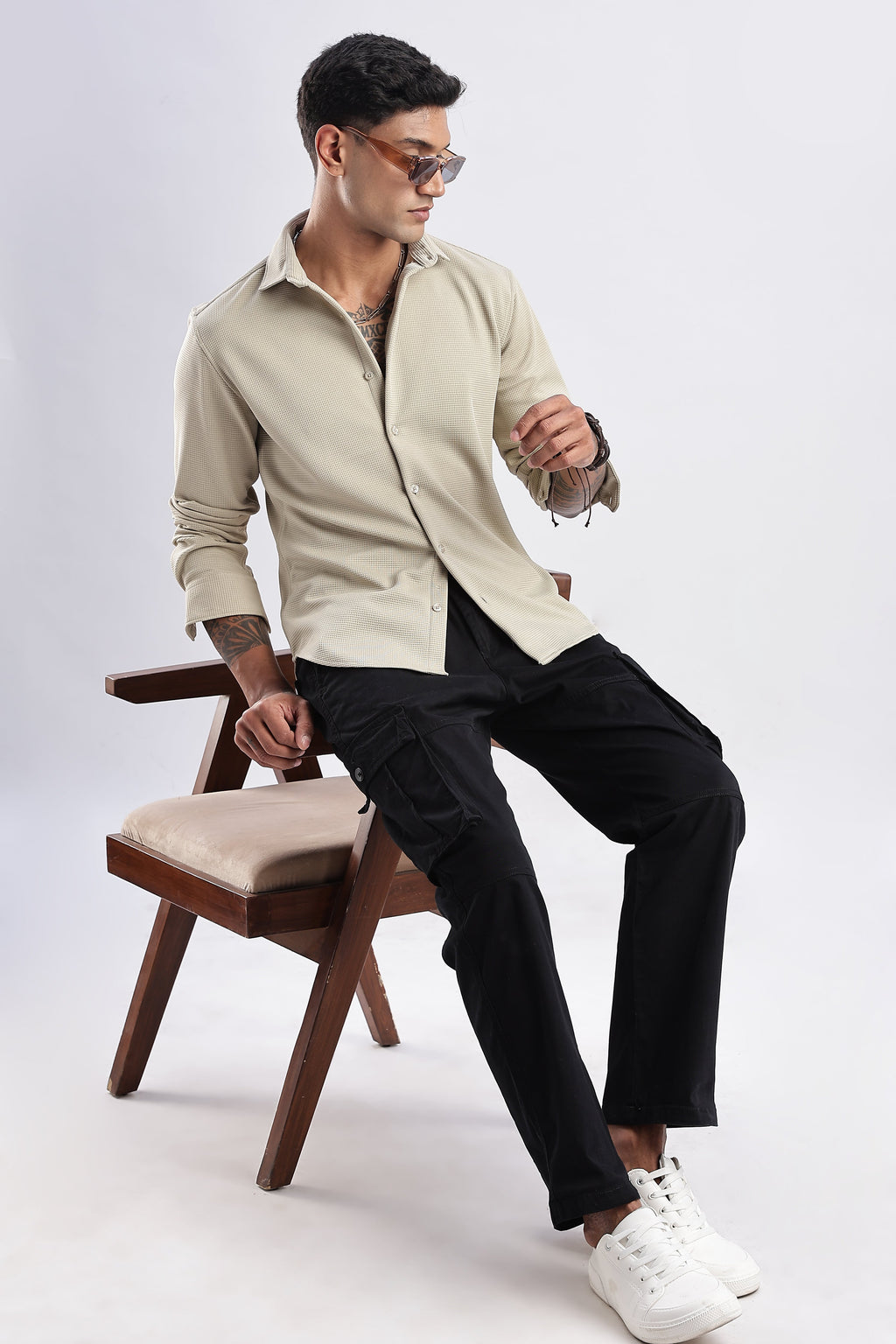 Men Waffle Dobby Shirts-Fern