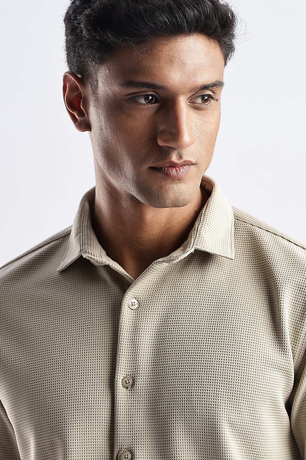 Men Waffle Dobby Shirts-Fern
