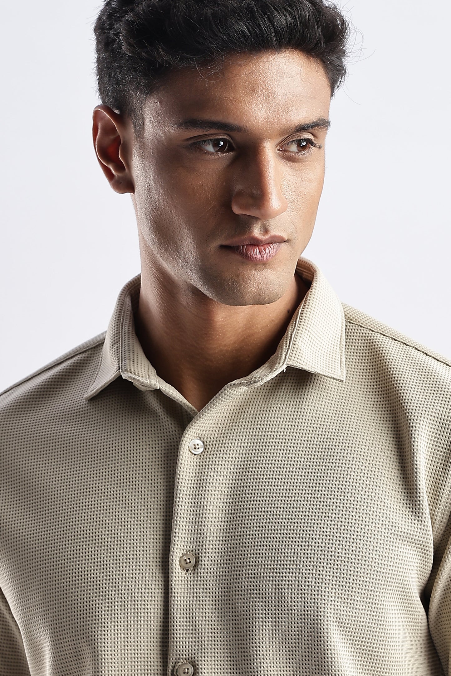 Men Waffle Dobby Shirts-Fern
