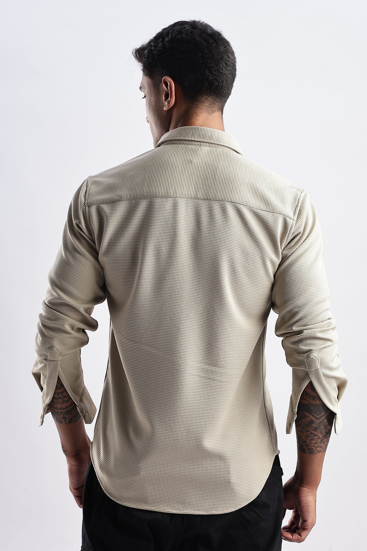 Men Waffle Dobby Shirts-Fern