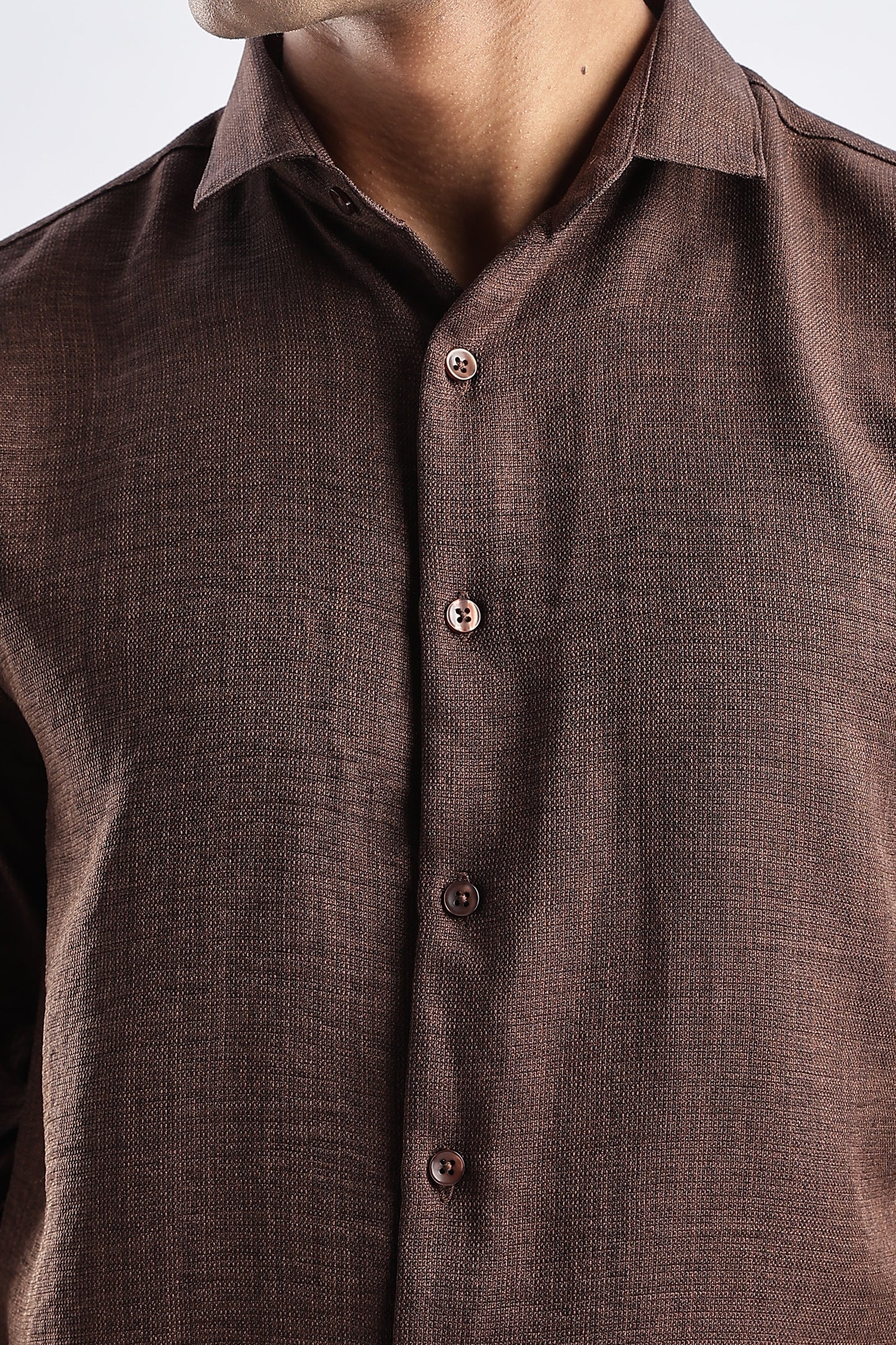 Men Milange Linen Look Shirts-Brown