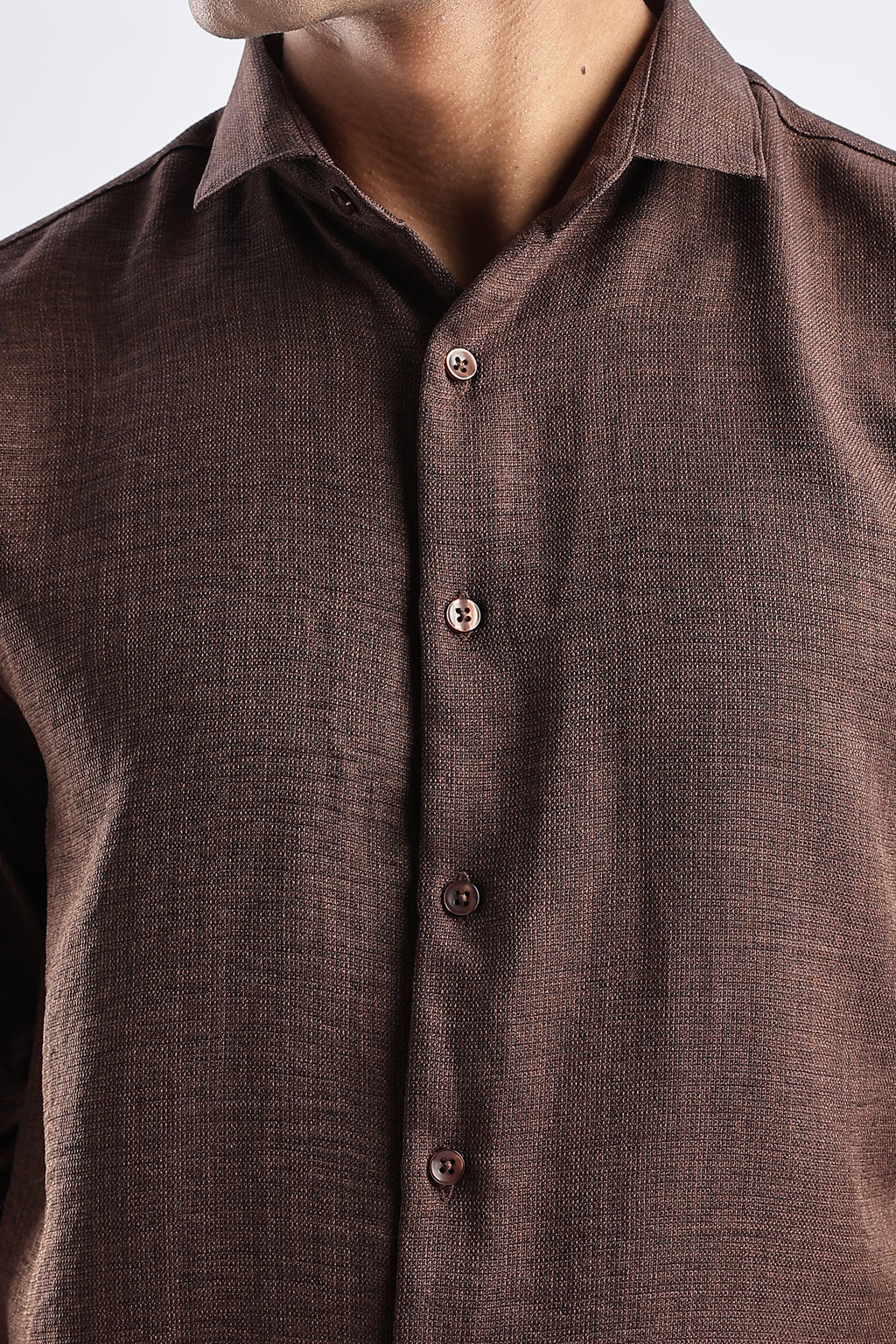 Men Milange Linen Look Shirts-Brown
