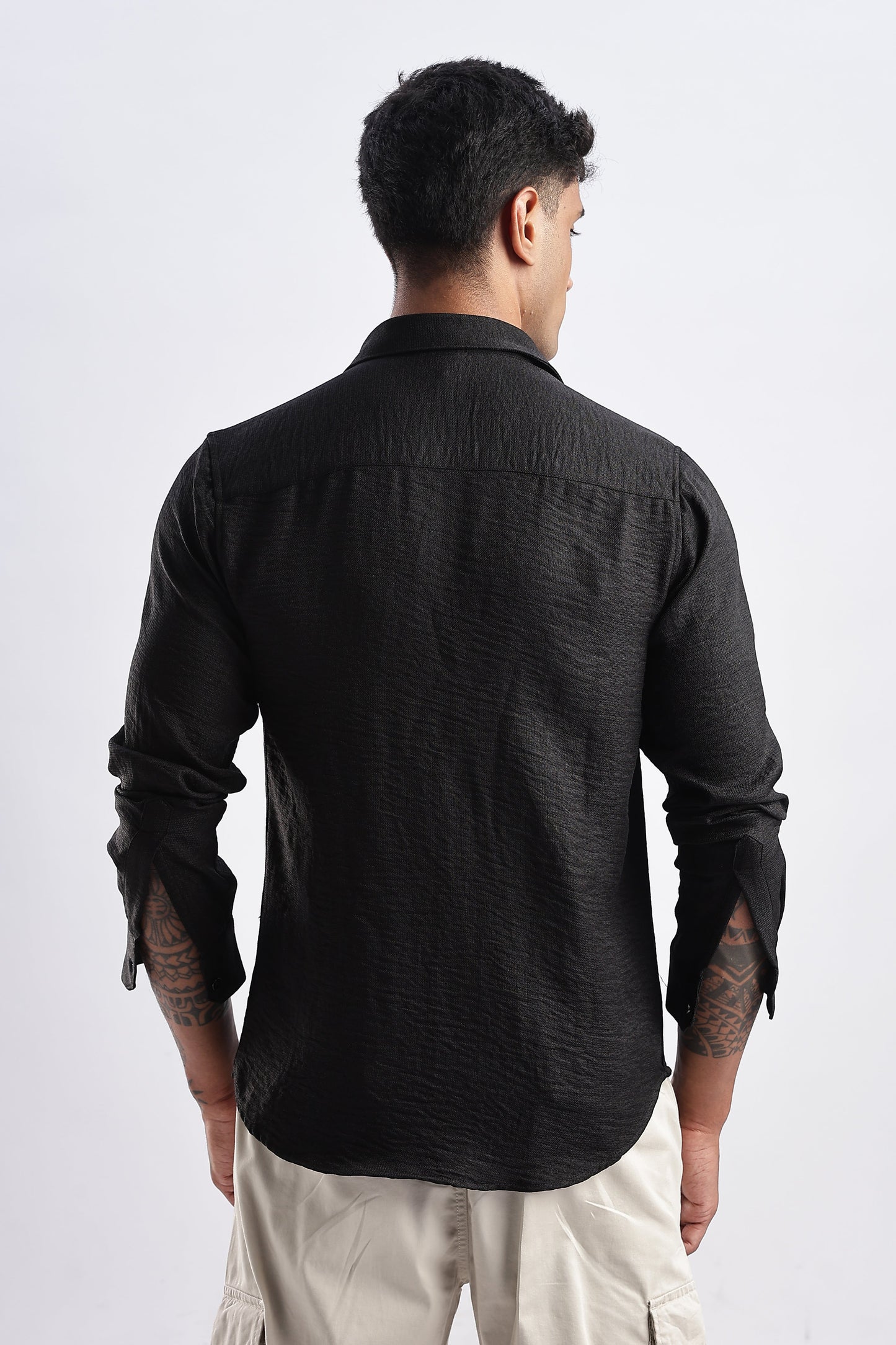 Men Milange Linen Look Shirts-Black