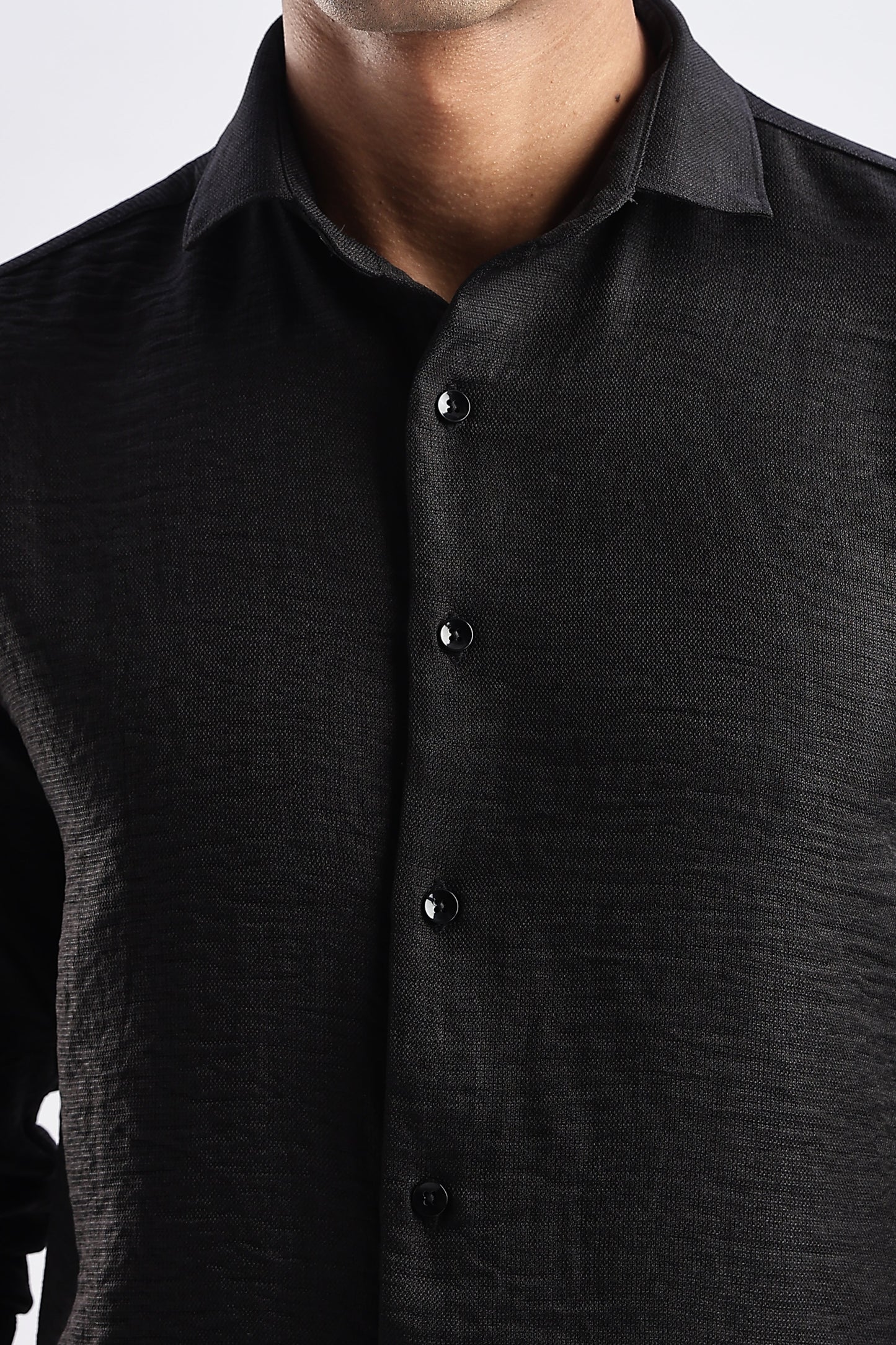 Men Milange Linen Look Shirts-Black