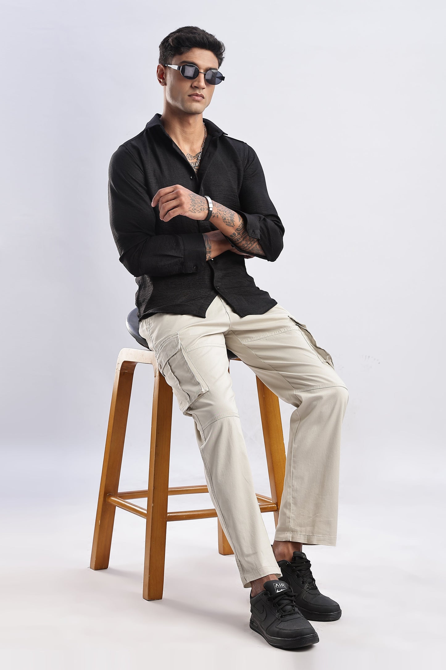 Men Milange Linen Look Shirts-Black