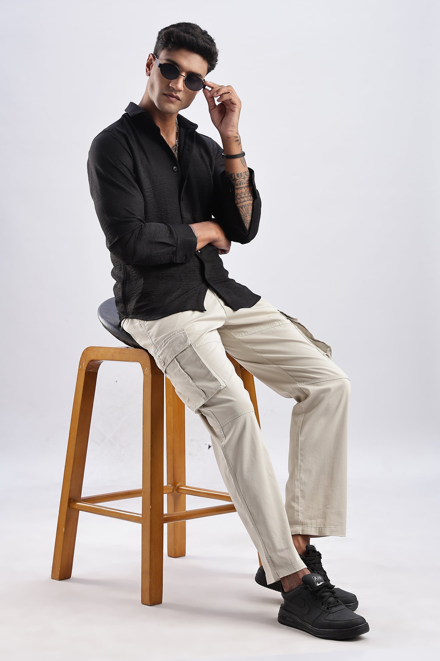 Men Milange Linen Look Shirts-Black