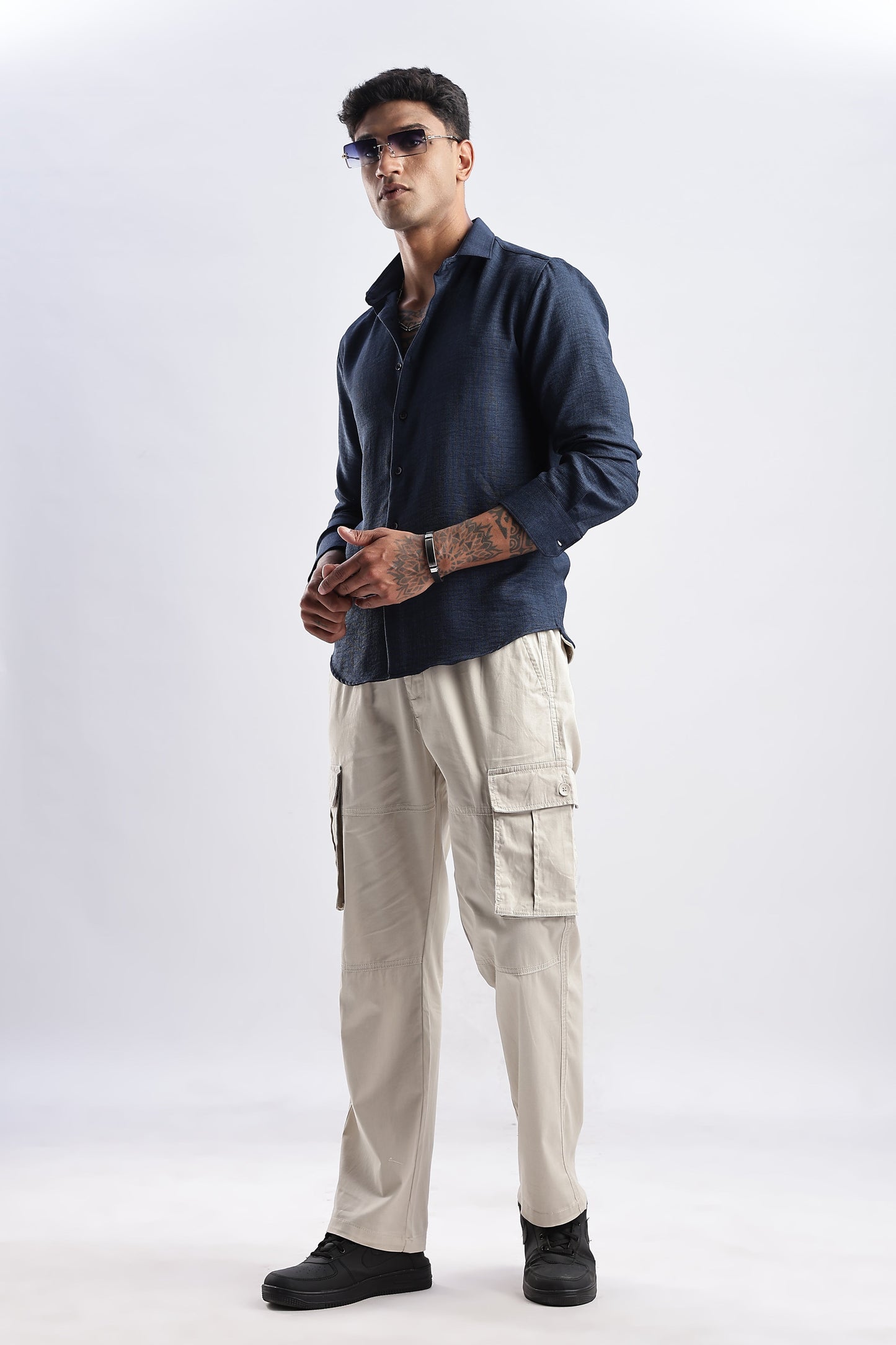 Men Milange Linen Look Shirts-Royal Blue
