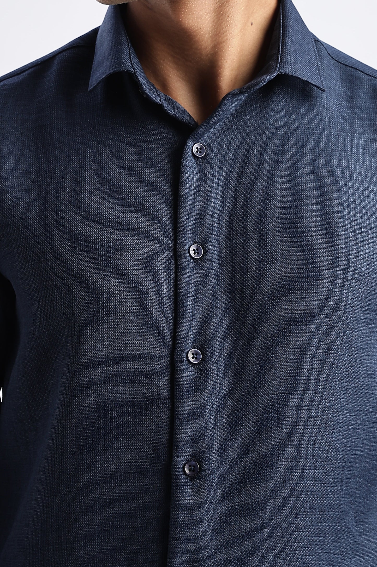 Men Milange Linen Look Shirts-Royal Blue