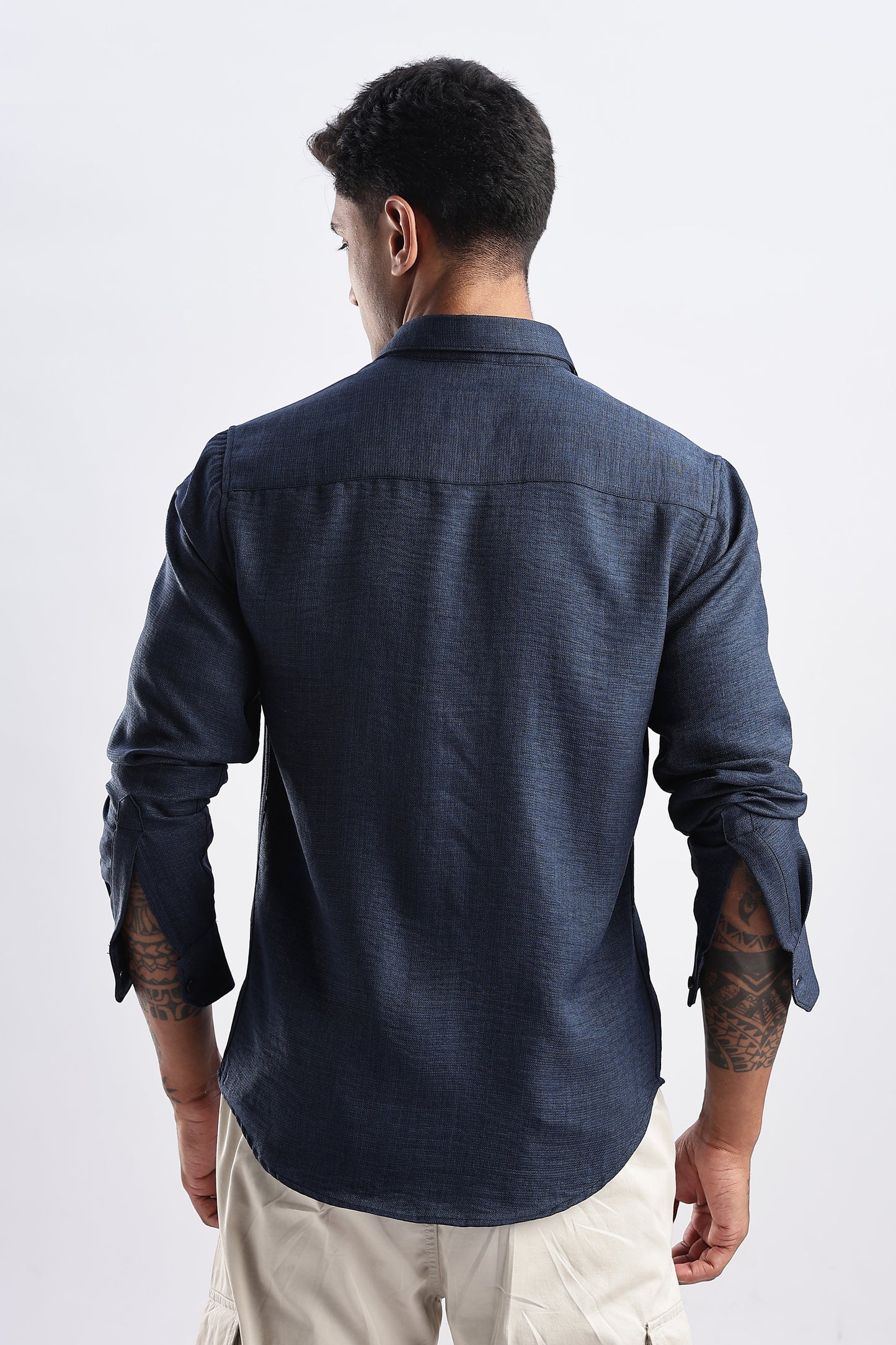 Men Milange Linen Look Shirts-Royal Blue