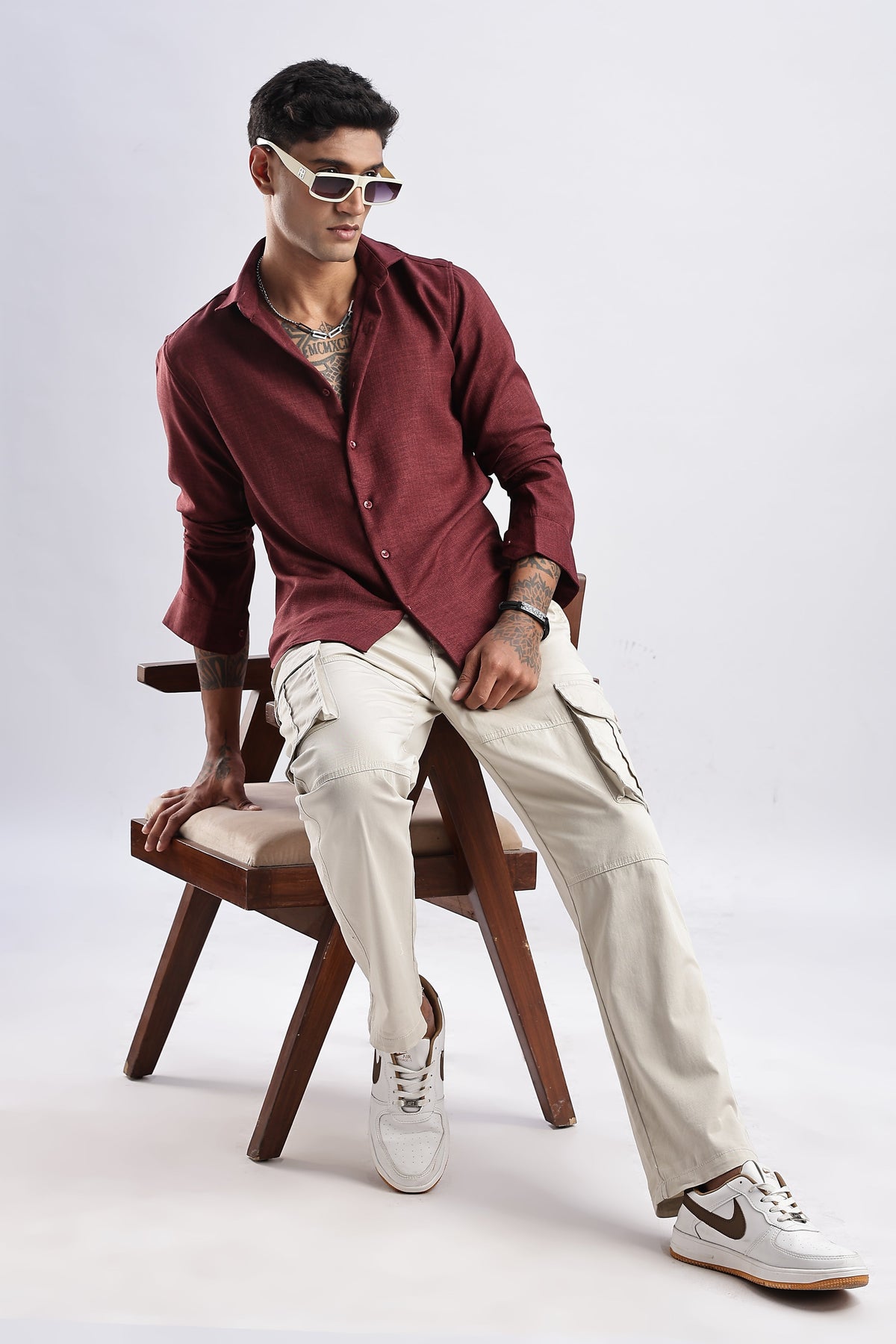 Men Milange Linen Look Shirts-Maroon