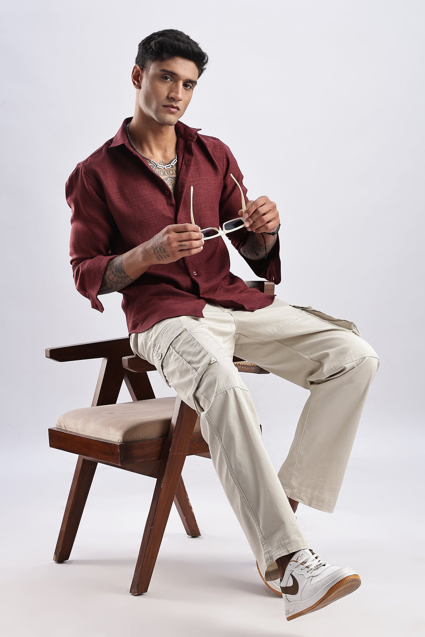 Men Milange Linen Look Shirts-Maroon