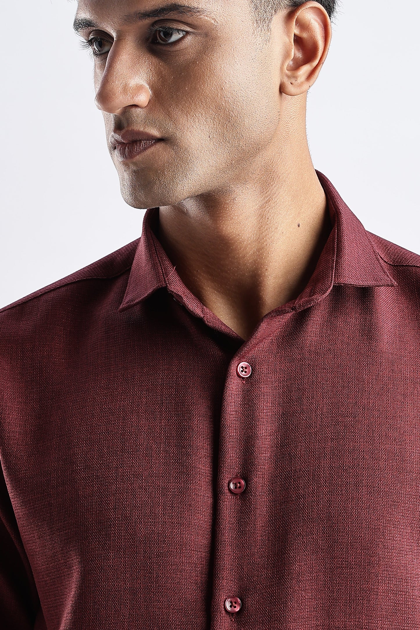Men Milange Linen Look Shirts-Maroon