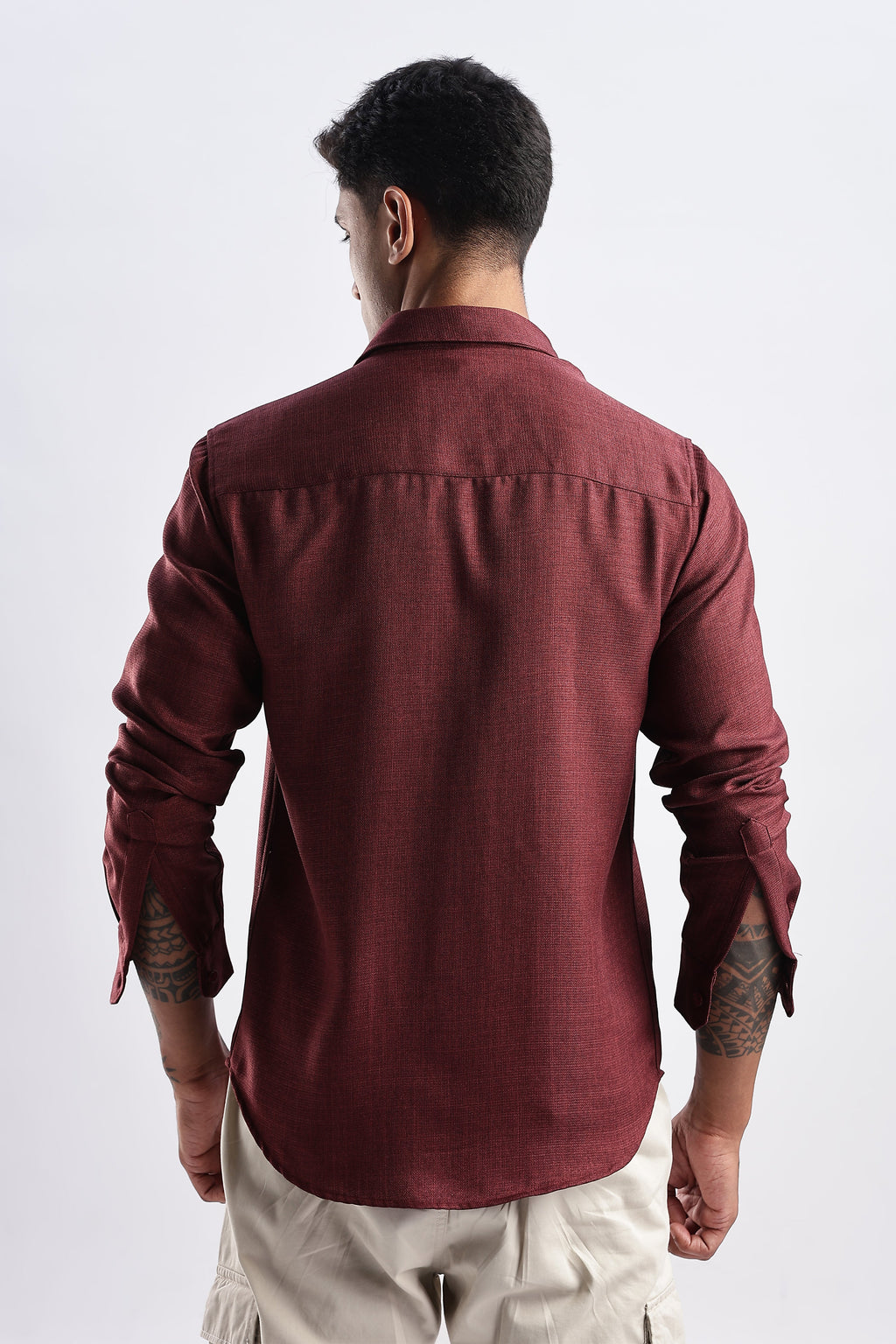 Men Milange Linen Look Shirts-Maroon