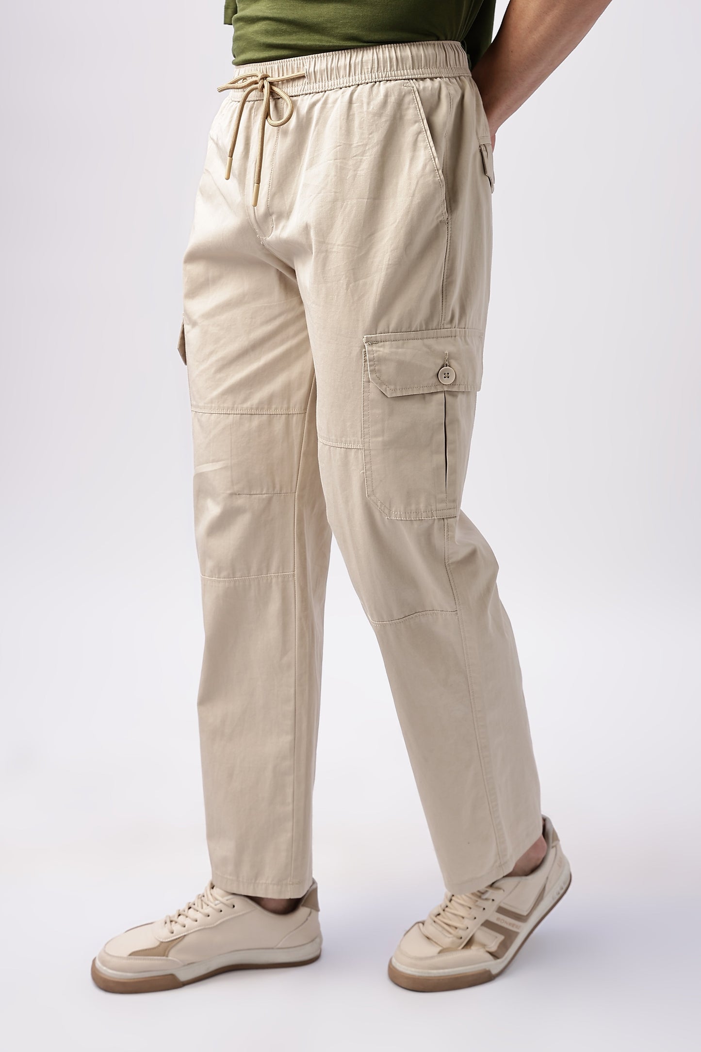 Men Relaxed Fit Air Cargo-Cream