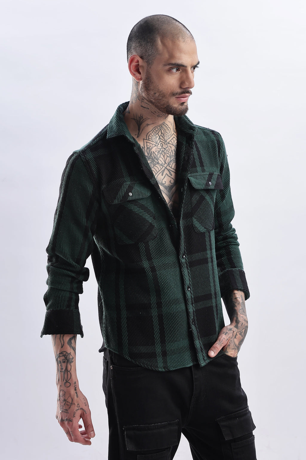 Men Flannel Shirt-Olive