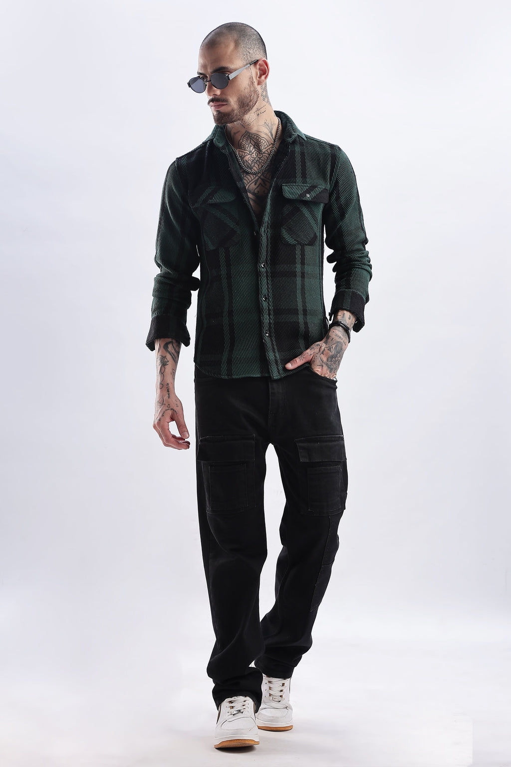 Men Flannel Shirt-Olive