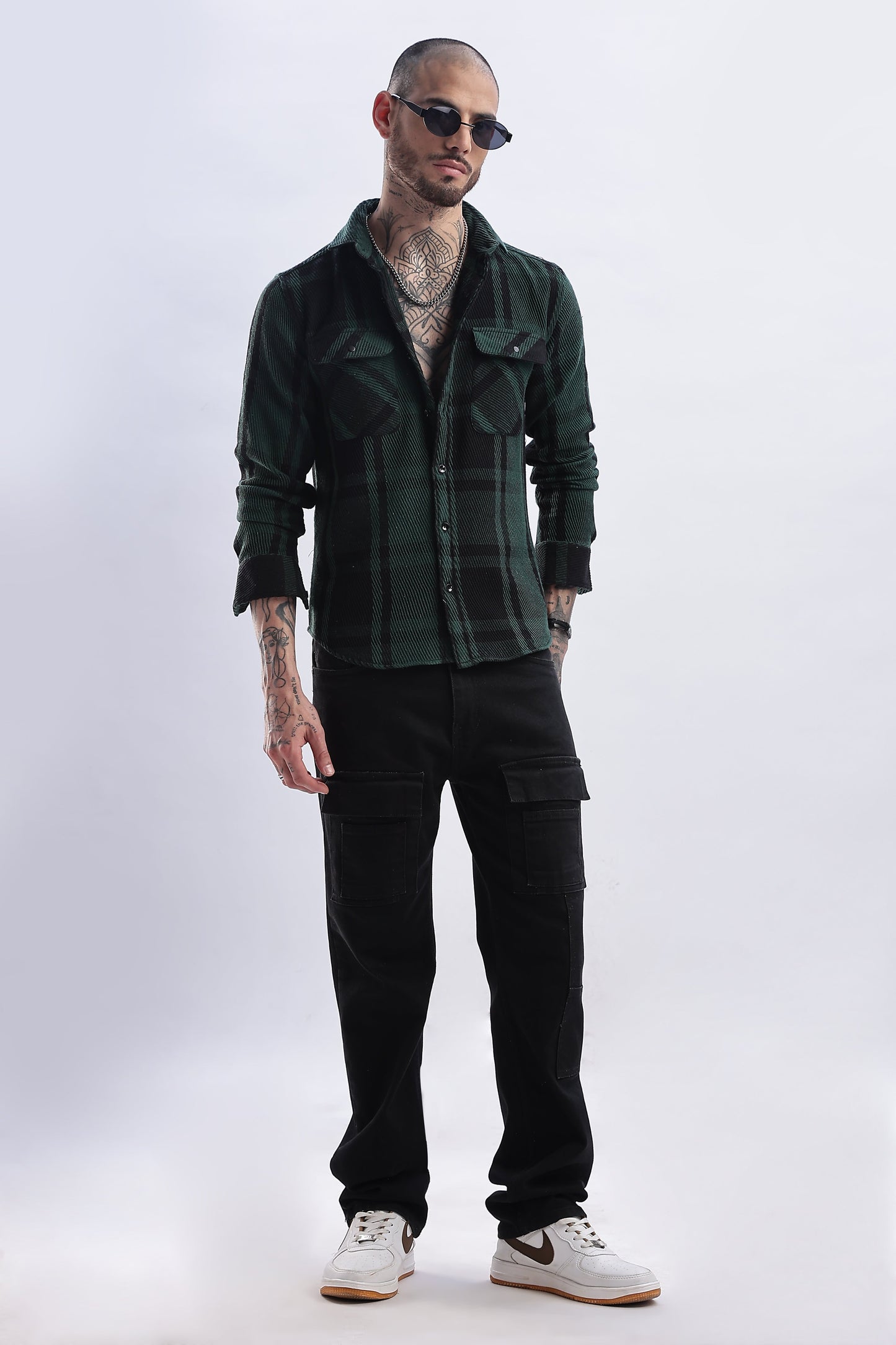 Men Flannel Shirt-Olive