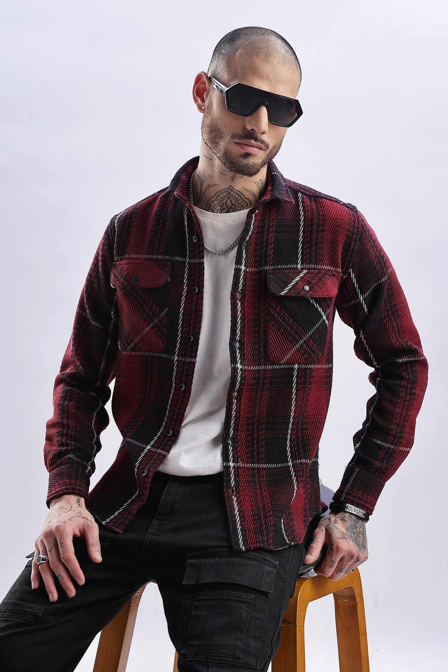 Men Flannel Shirt-Red