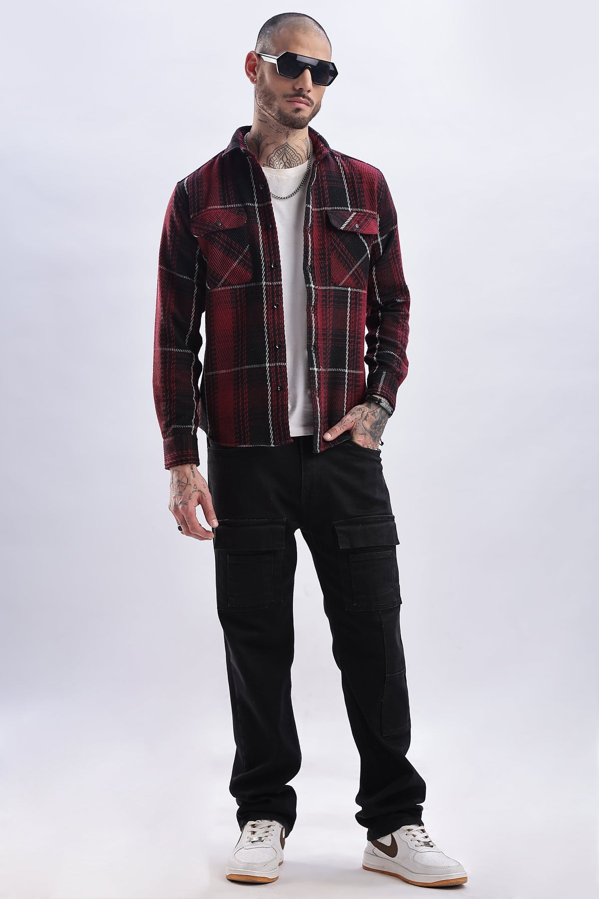 Men Flannel Shirt-Red