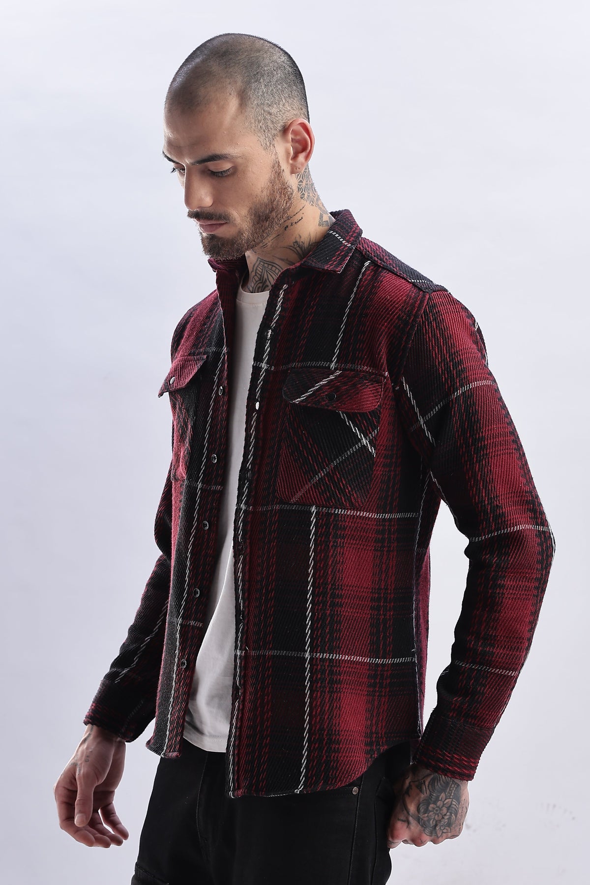 Men Flannel Shirt-Red