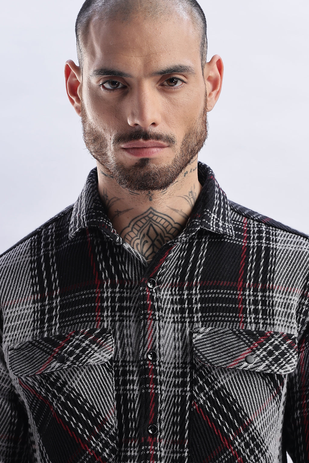 Men Flannel Shirt-Grey & Black