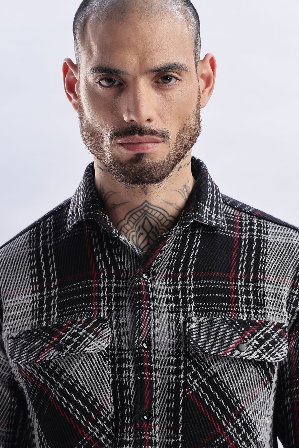 Men Flannel Shirt-Grey & Black