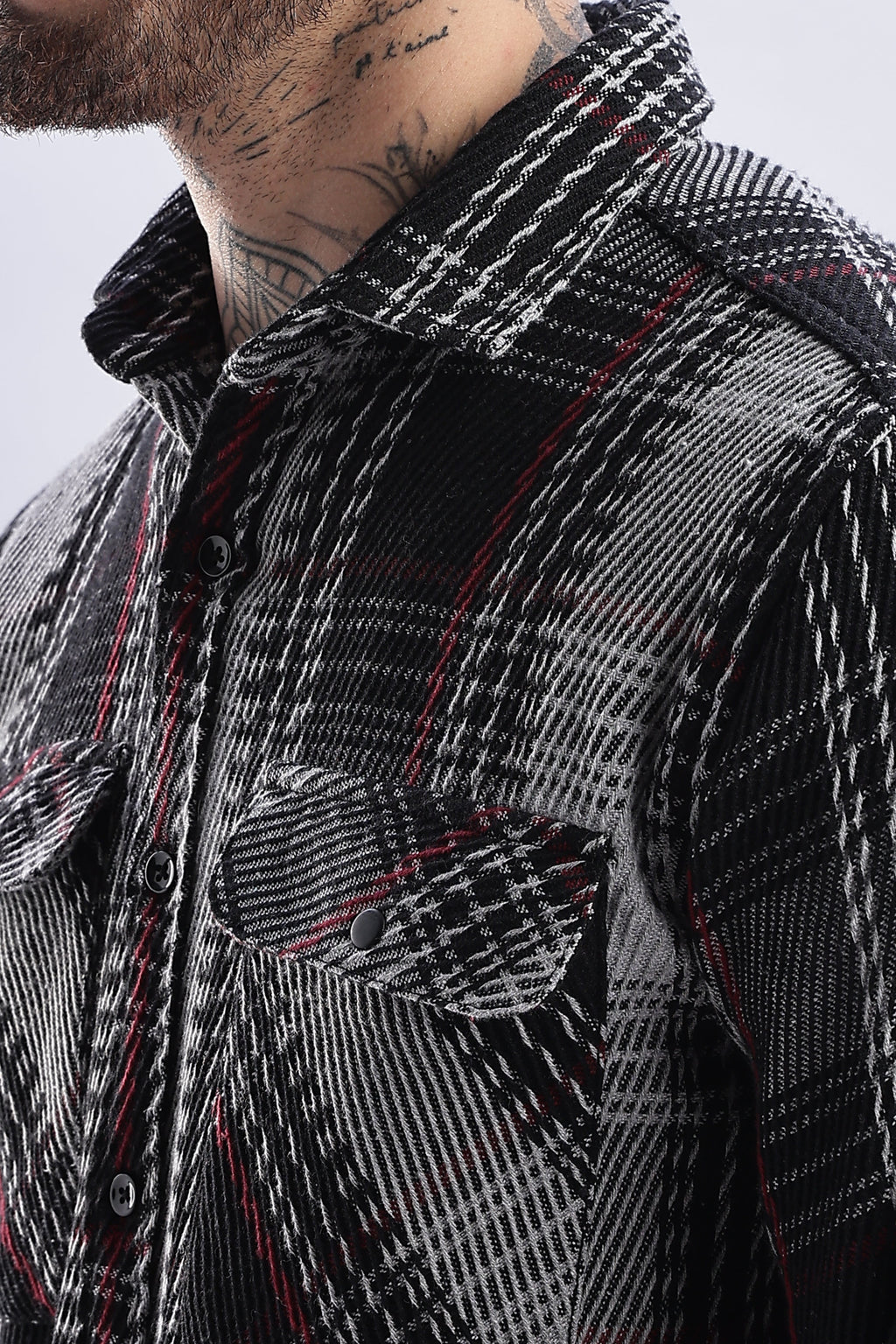 Men Flannel Shirt-Grey & Black