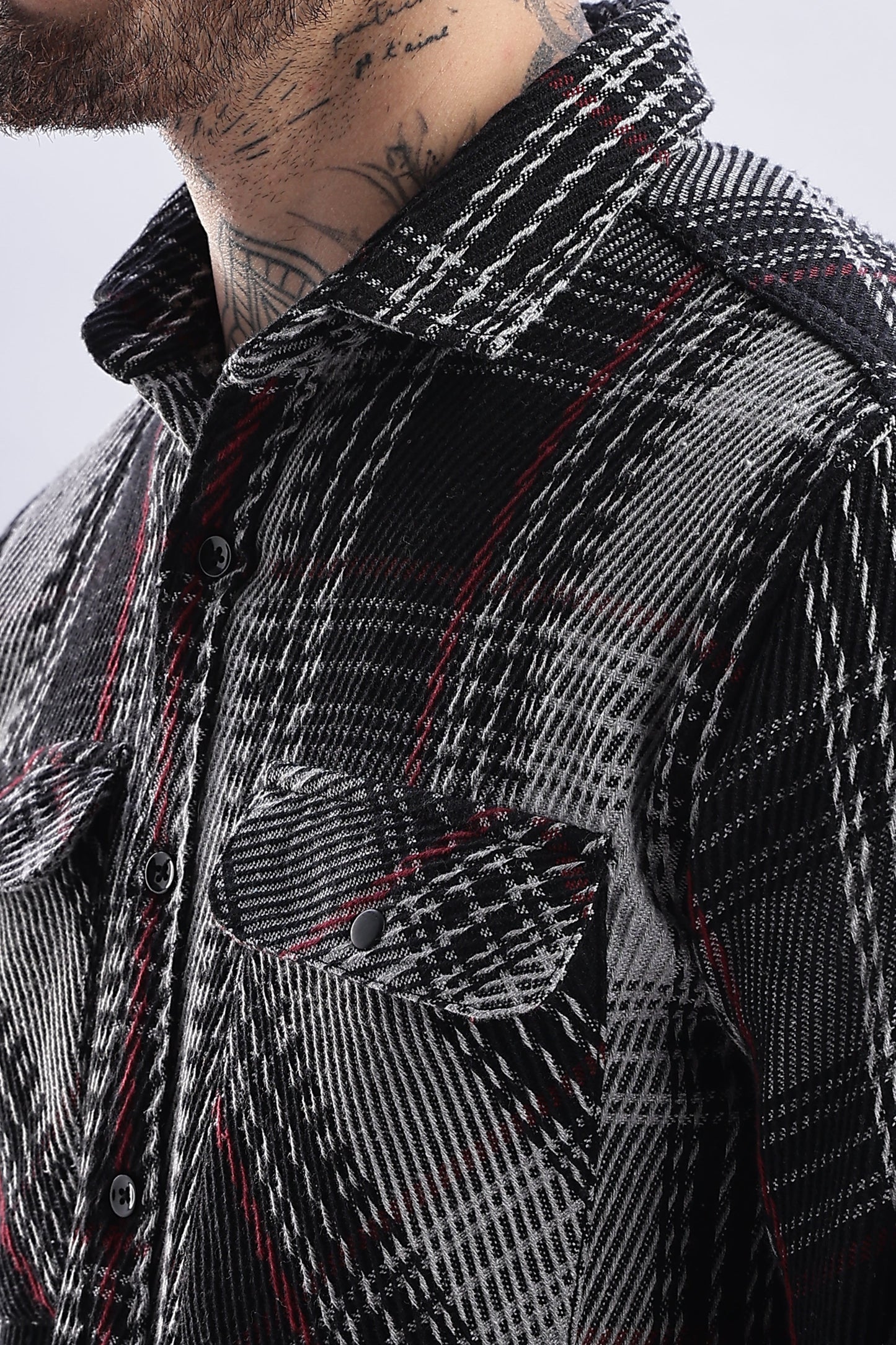 Men Flannel Shirt-Grey & Black