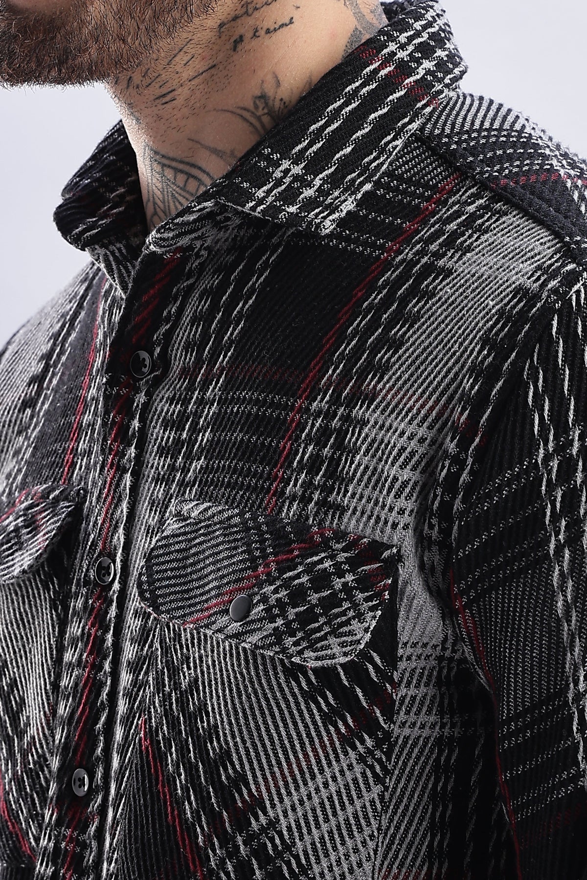 Men Flannel Shirt-Grey & Black